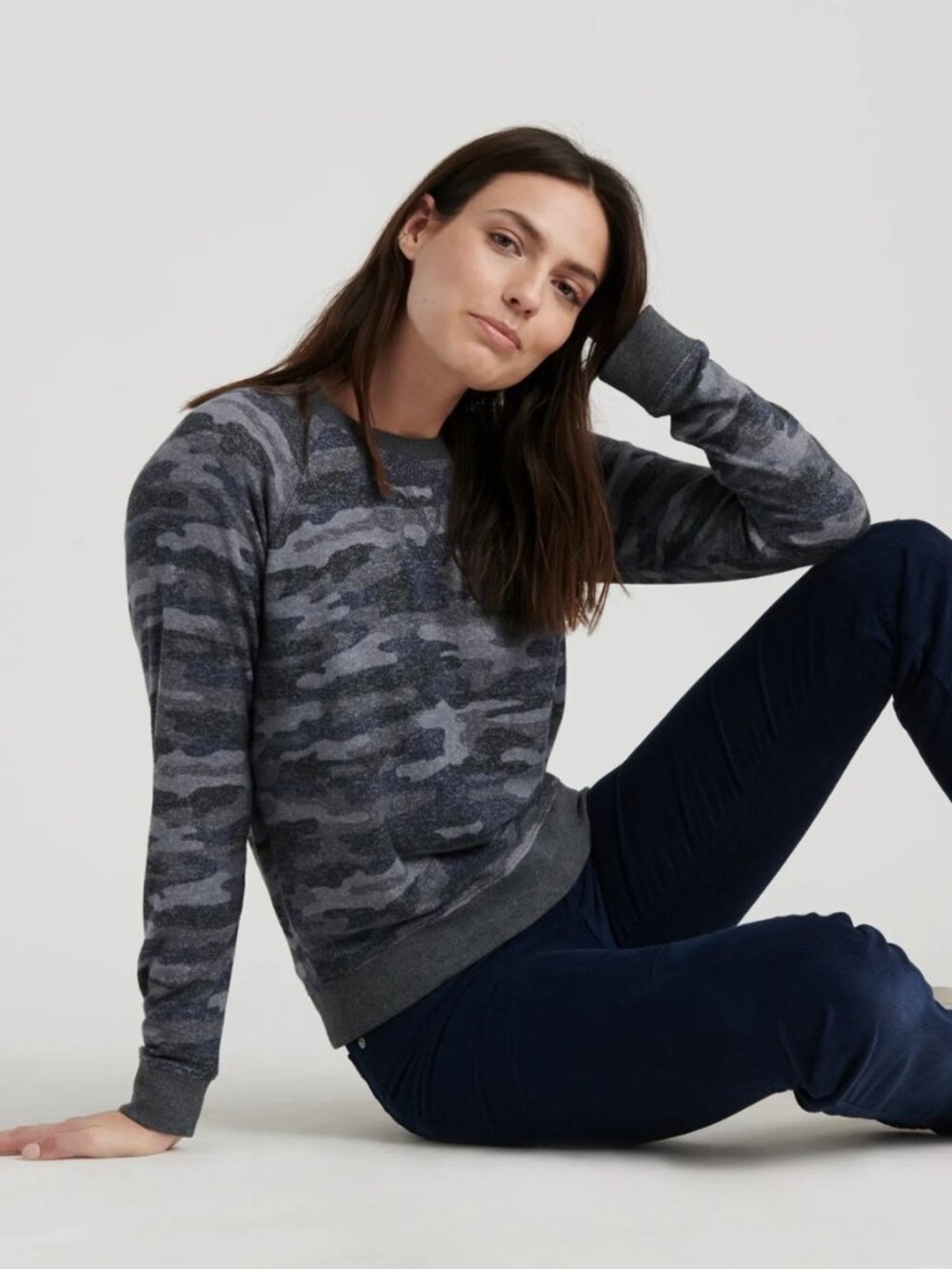 2/$30 Lucky Brand Hacci Camo Crew Neck Sweater Grey Multi Large #A4438 - Picture 6 of 14